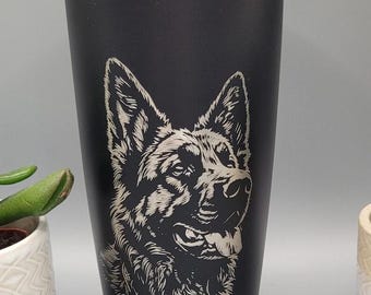 German Shepherd Laser Engraved 20oz Double Wall Insulated Tumbler Travel mug, Seamless Tumbler ,Gift for mum