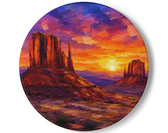 Desert Sunset Painting Ceramic Coaster | Monument Valley Landscape Printed on Coaster or Canvas