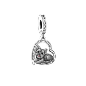 Yorkshire Terrier Charm, Yorkie charm, Puppy Love, 925 Sterling Silver Dangle Charm Fits all Charm Bracelets