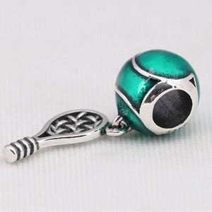Tennis Ball Charm Tennis Racquet Charm European style Bracelets, 925 Sterling Silver, Tennis Pendant, Tennis Jewelry, Tennis Bracelet Charm
