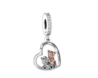 Tigers I Love You Forever Charm Genuine 925 Sterling Silver and Rose Gold Animal Lover Gift, Safari Jewelry, Tiger cub Keepsake