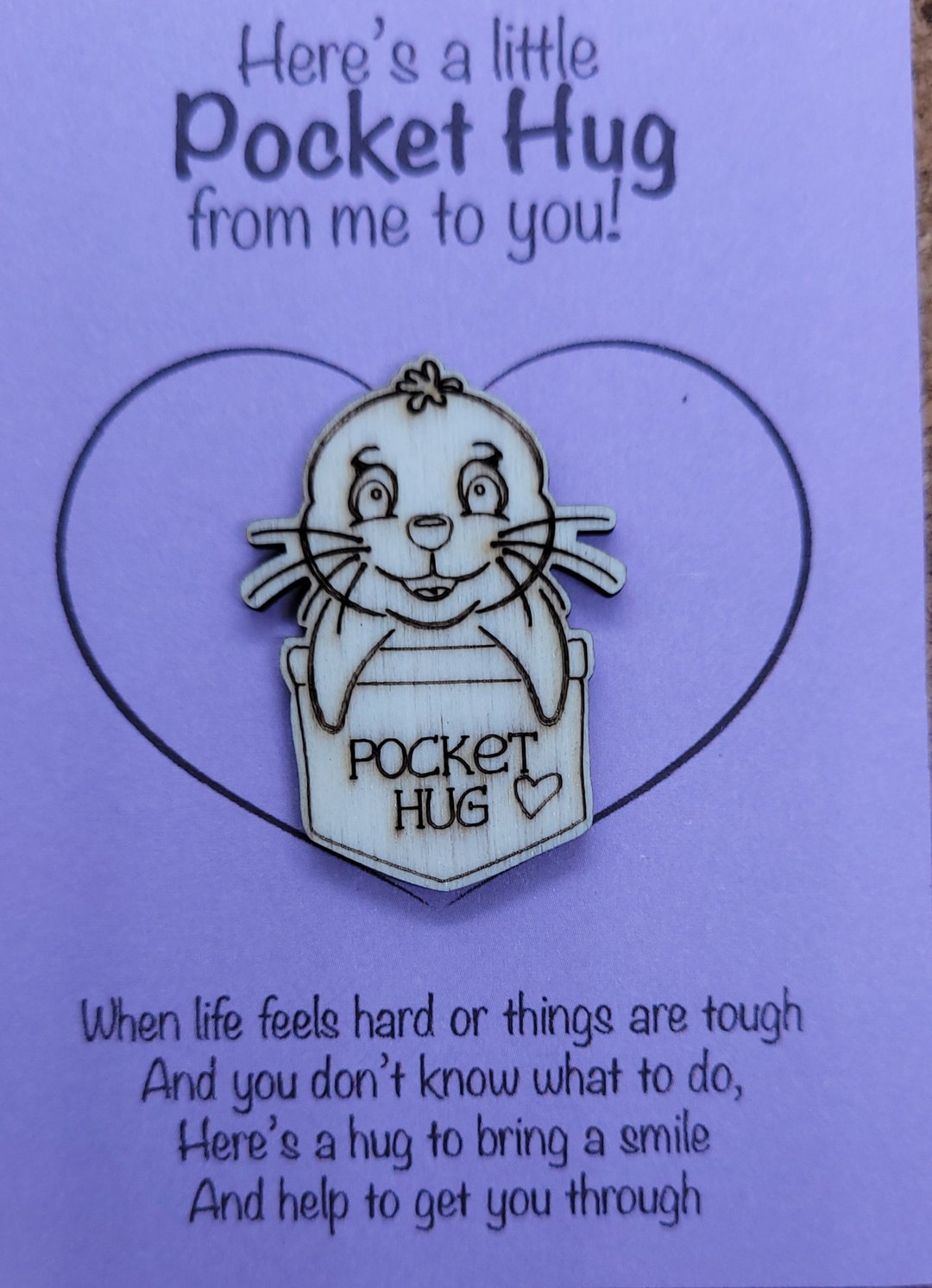 Seal Handmade Wooden Pocket Hug Token Love Gift Little Pocket Hug, Pick