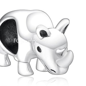 African Rhino Charms 925 Silver Charm European style Bracelet , Necklace Charm, 925 Charm, Gifts for her
