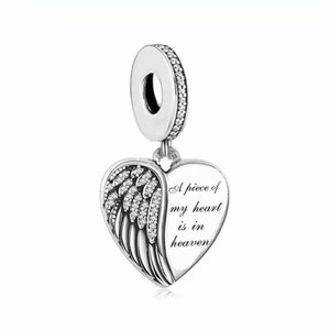 Angel wings charm A Piece of my Heart is in Heaven Memorial Charms Fit Bracelet, 925 Sterling Silver, In Memory Of, Loss Sympathy Jewelry