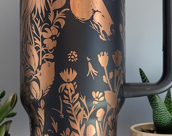 Horse and flowers, Horse Lover, Horseriding 40oz Double Wall Insulated Tumbler with Handles Gift for mom, sister