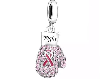 DAYLINLOVE Ciondolo Argento 925 Per Bracciale | Guantoni Da Boxe Con Fiocco Rosa Per Sensibilizzazione Cancro Al Seno | Regalo Significativo