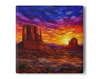 Desert Sunset Mosaic Ceramic Coaster | Monument Valley Landscape Printed on Coaster or Canvas