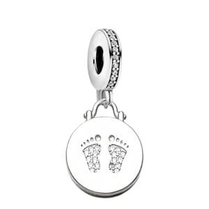New Baby Dangle Charms Armbänder - 925 Sterling Silber, Baby Fußabdrücke Schmuck, Baby Andenken, neue Mutter Geschenk - Kein Armband / Kette