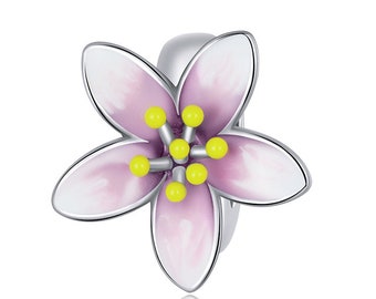Cherry Blossom Spacer Beads Flower 925 Silver Charm European style Bracelet , Necklace Charm, 925 Charm, Gifts for her