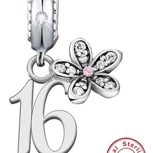 Sweet 16th Birthday 925 Sterling Silver 16th Birthday Dangle Charm Bead Landmark Birthday Fits all Charm Bracelets Heart charm