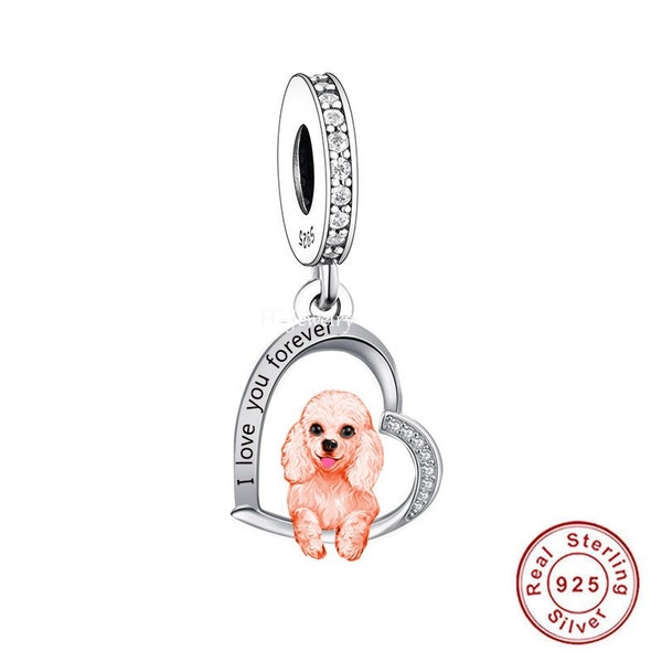 Poodle dog Dog Charms Bracelets, 925 Sterling Silver, Dog Lover Gift, Dog Jewelry, Dog Keepsake Heart Charm