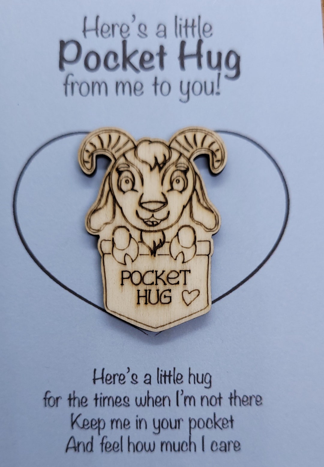 Goat Handmade Wooden Pocket Hug Token Love Gift Little Pocket Hug, Pick