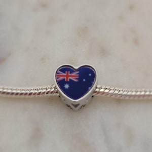 Love Australia Heart Flag Charm, Country Flag Charm 925 Silver Charm European style Bracelet Necklace Charm