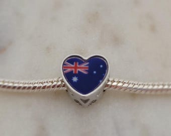 Love Australia Heart Flag Charm, Country Flag Charm 925 Silver Charm European style Bracelet Necklace Charm journal charm