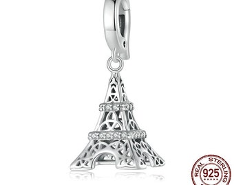 Paris Eiffel Tower Dangle Charm 925 Silver Charm European style Bracelet, Necklace Charm, 925 Charm Eiffel tower Charm