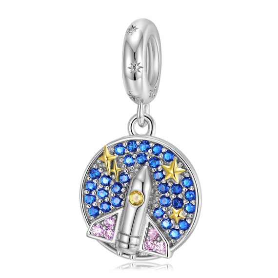 925 Sterling Silver Space Shuttle Charm Pendant – Handcrafted Rocket Ship Necklace Or Bracelet Charm