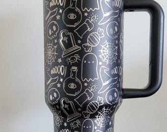 Trick or Treat Halloween, ghosts, spiders, Boo 40oz Double Wall Insulated Tumbler with Handles Gift