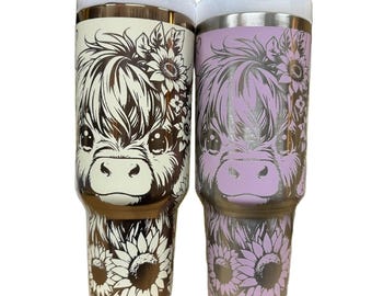 Cute Cow, Farm yard, Floral 40oz Double Wall Insulated Tumbler with Handles Gift for mom, Granny, sister, Niece