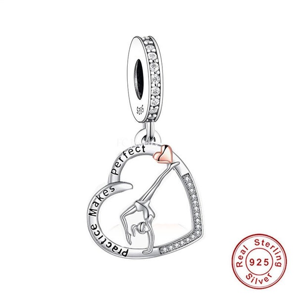 Charm pendentif gymnastique amour en argent 925 pour bracelet européen breloque collier 925 breloque coeur danse gymnastique