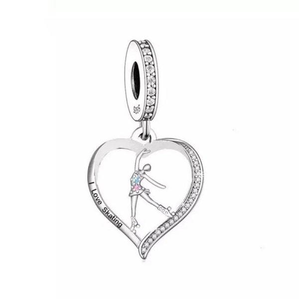 Charm de bracelet amour pour patinage à roulettes, argent sterling 925, cadeau bijoux de patinage à roulettes, cadeau patineur à roulettes, souvenir de patinage