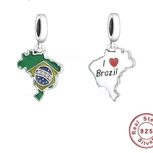 I love Brazil charm Brazil flag charm, 925 Sterling Silver, Brazil Jewelry, Brazil Gift Brazil Falg