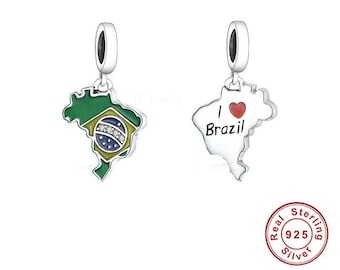 I love Brazil charm Brazil flag charm, 925 Sterling Silver, Brazil Jewelry, Brazil Gift Brazil Falg journal charm
