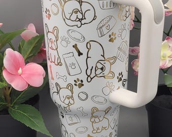 Bulldog francese, Frenchie, mamma di cane, amante dei cani Bicchiere termico a doppia parete da 40 once con manici Regalo per mamma, nonna, sorella, nipote
