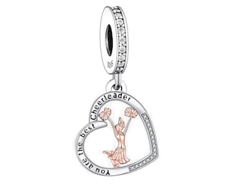 Love Cheerleading Dangle Charm  925 Silver Charm Fits European Bracelet Necklace cheer 925 Charm Heart charm You are the Best Cheerleader