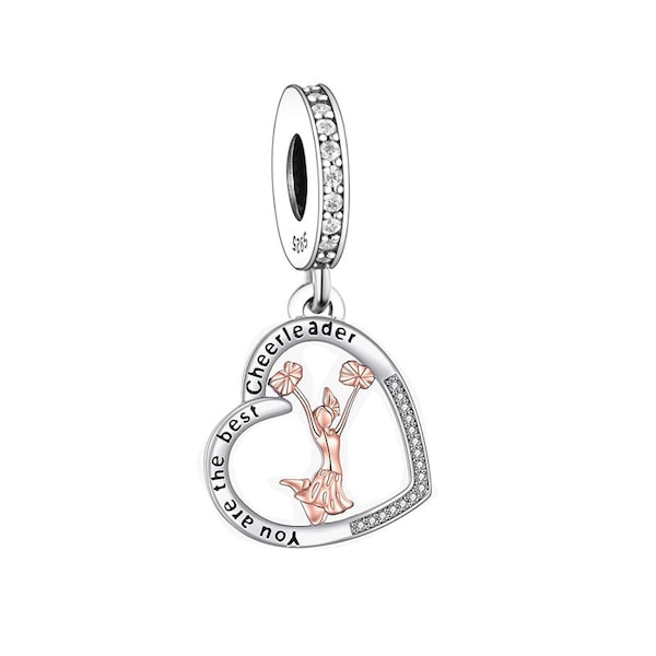 Love Cheerleading Dangle Charm  925 Silver Charm Fits European Bracelet Necklace cheer 925 Charm Heart charm You are the Best Cheerleader