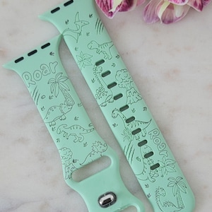 Engraved Cute Dinosaurs Design for kids Apple Watch Silicone Sports Band/Strap  38mm/40mm/41mm/42mm/44mm/45mm/46mm/49mm