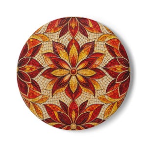 Keramische onderzetter met herfstmozaïek en bloemen | Rood-oranje mandala tegelpatroon