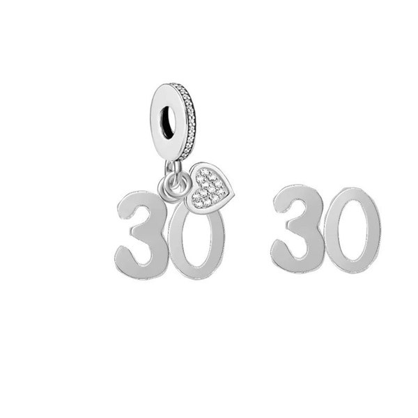 30th Numbers Anniversary Birthday Charms , Bracelets Dangle Charm Bead Landmark Birthday Fits all Charm Bracelets