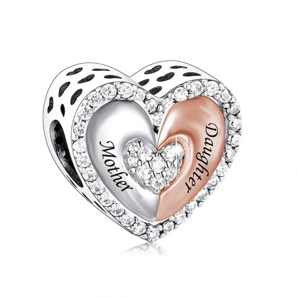 Ciondolo a cuore per madre e figlia Nuovissimo ciondolo a forma di cuore in argento sterling S925 adatto a tutti i braccialetti con ciondoli