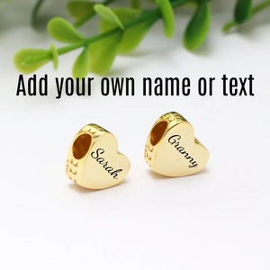 PERSONALISED Sterling Silver Custom Heart Name Charm, Baby charm, Family Charm, Personalized Birthday, wedding date charm, 10mm