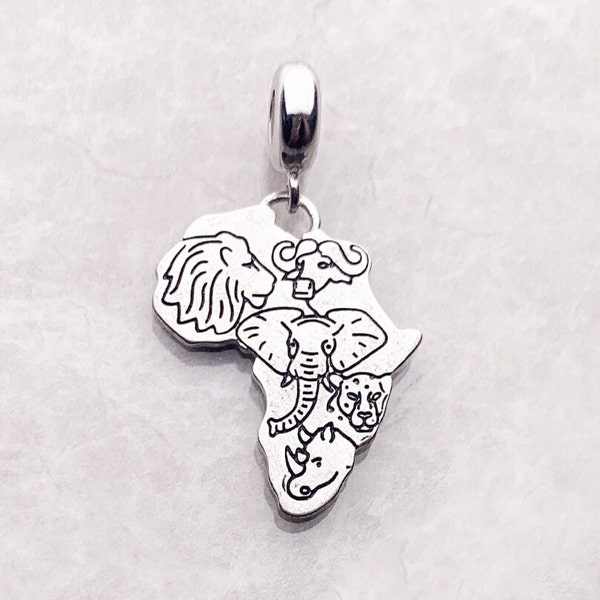 African Map Charm Africa Big Five charm 925 Silver Charm European style Bracelet Necklace Charm 925 Charm Africa charm South African charm