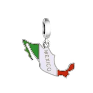 Mexico Map Flag Charm, Country Flag Charm 925 Silver Charm European style Bracelet Necklace Charm