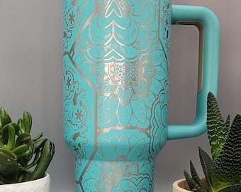 Vaso aislante de doble pared de 40 oz con diseño de mandala con palabras malsonantes y asas. Regalo para mamá, abuela, hermana o sobrina.