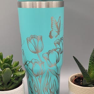 Tulips and butterflies,  butterfly garden Laser Engraved 30oz Double Wall Insulated Tumbler