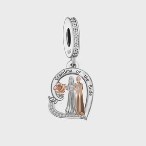 Grandma of the Bride Heart Charm Bead Heart Charm 925 Silver Charm Bracelet charm Necklace charm, 925 Charm, Gifts for her Mother Charm