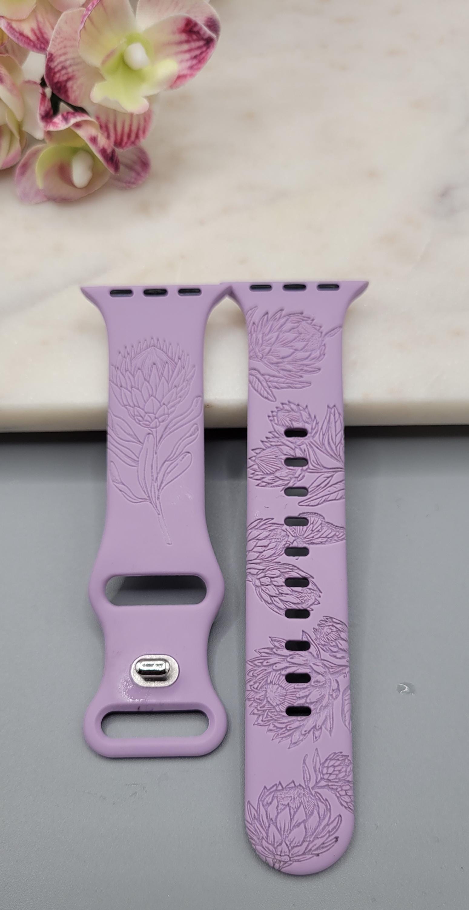 Engraved Protea Flowers Gift Design for Apple Watch Silicone Sports Band/Strap  38mm/40mm/41mm/42mm/44mm/45mm/46mm/49mm Garden Boho