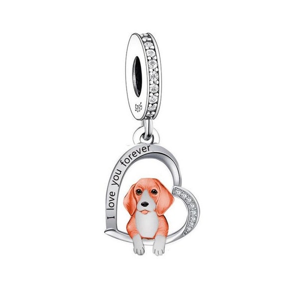 Beagle - Puppy Love, Genuine Brand New S925 Sterling Silver 'I Love You Forever'Dangle Charm - Fits all Charm Bracelets