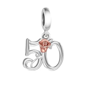 50th Birthday Celebration, 925 Sterling Silver 50th Birthday Dangle Charm Bead Landmark Birthday Fits all Charm Bracelets 50th Anniversary