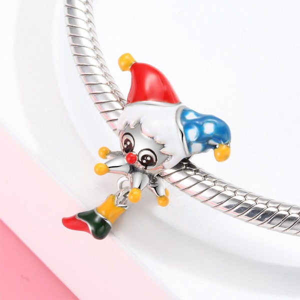 Colorful Clown Circus Theme 925 Silver Charm Fits European Bracelet Necklace European Charm, Gifts for her, Clown charm et Clown pendant
