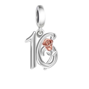 Sweet 16th Birthday 925 Sterling Silver 16th Birthday Dangle Charm Bead Landmark Birthday Fits all Charm Bracelets Heart charm