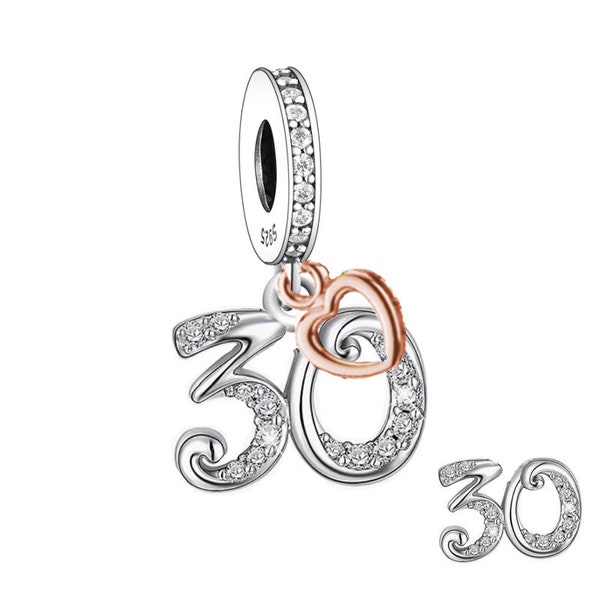 30th Numbers Anniversary Birthday Charms Fit Bracelets Dangle Charm Bead Landmark Birthday Fits all Charm Bracelets