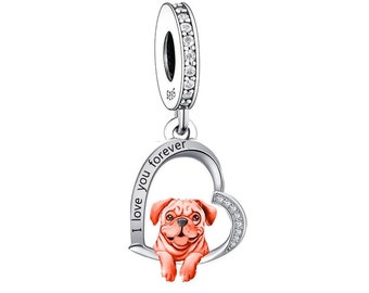 Pug - Puppy Love, Genuine Brand New S925 Sterling Silver 'I Love You Forever'Dangle Charm - Fits all Charm Bracelets