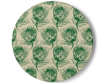 Cape Town South Africa Green Protea Pattern Ceramic Coaster | Botanical Drink Coaster Souvenir Printed on Coaster or Canvas