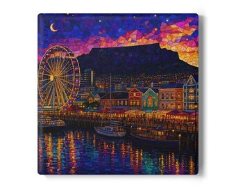 Cape Town South Africa Colorful Waterfront Nightscape Landmark Souvenir Printed on Coaster or Canvas