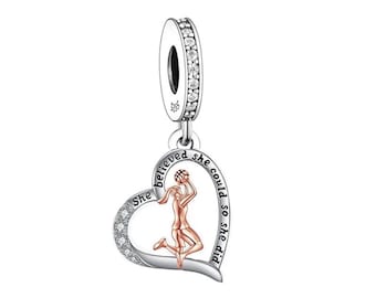 Netball Charm  Basketball charm 925 Silver Charm Fits European Bracelet Necklace Charm 925 Charm Heart charm Basketball Netball