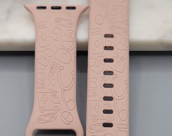 Engraved Nurses, doctors, Medical Gift Design for Apple Watch Silicone Sports Band Strap  38mm/40mm/41mm/42mm/44mm/45mm/46mm/49mm graduation